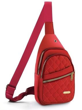 Red Quilted Sling Crossbody Bag - Women